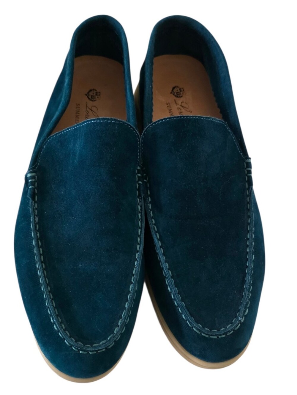 Loro Piana Women's Summer Walk Suede Loafers Teal Blue Size 41 Fits US 10 10.5